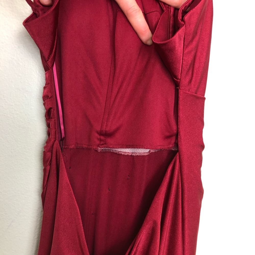LA FEMME 26141 Burgundy High Neck Low back Gown - Picture 7 of 17